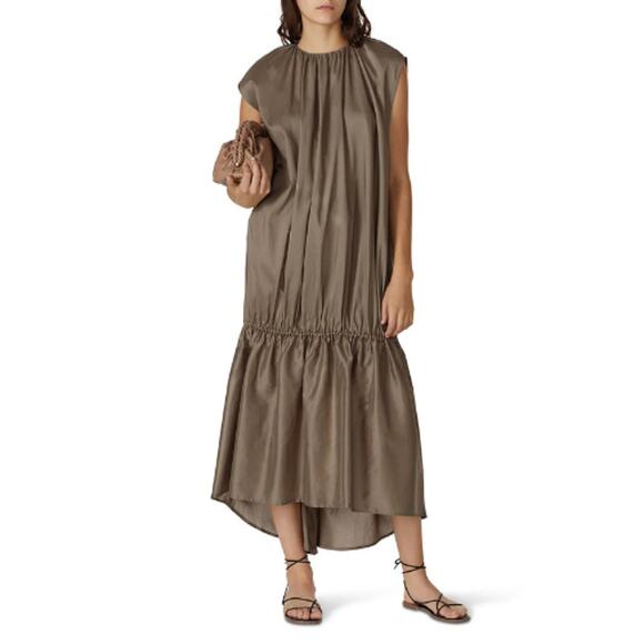 Totême Pretoria Midi Shift Dress Size Large Brown Cotton Lyocell Bohemian - Picture 1 of 14